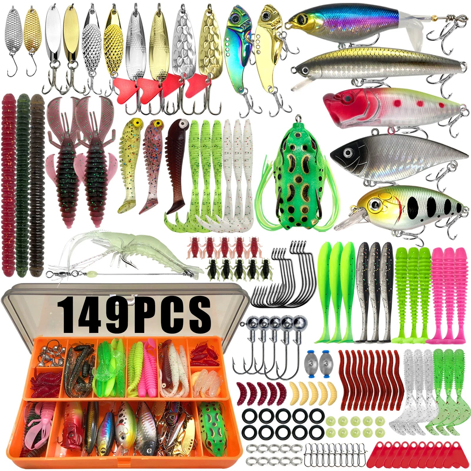 Fishing Lure Kit 86/88/136/149/366pcs – Multi-Lure Set for Trout, Pike & Bass with Tackle Box