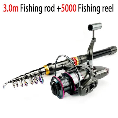 Carbon Fiber Telescopic Fishing Rod & Spinning Reel Combo