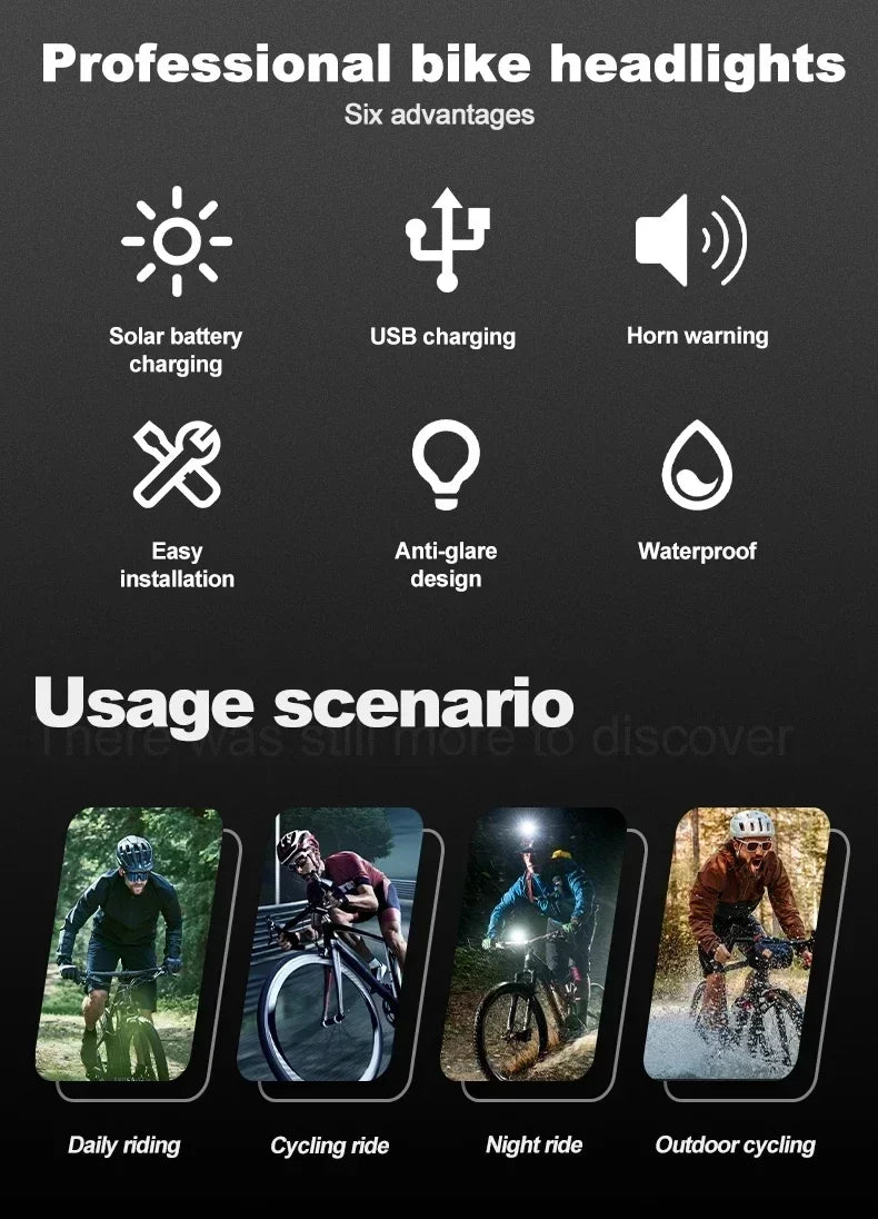 000mAh 2000LM Solar Powered Bike Light