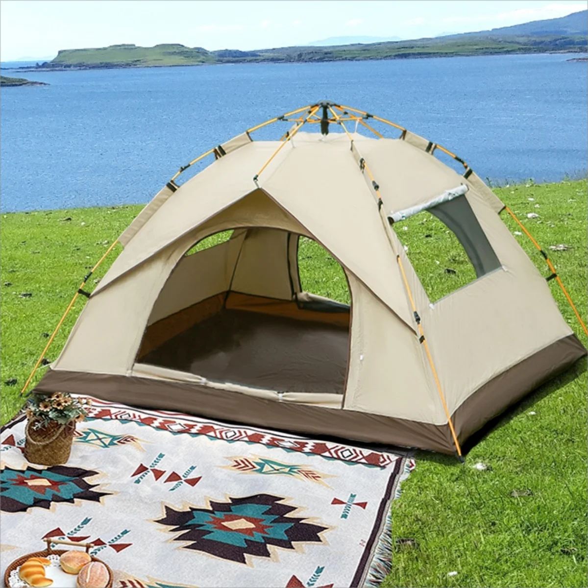 Automatic Quick-Opening Camping Tent with 2 Doors and 2 Windows Outdoor Travel Shelter