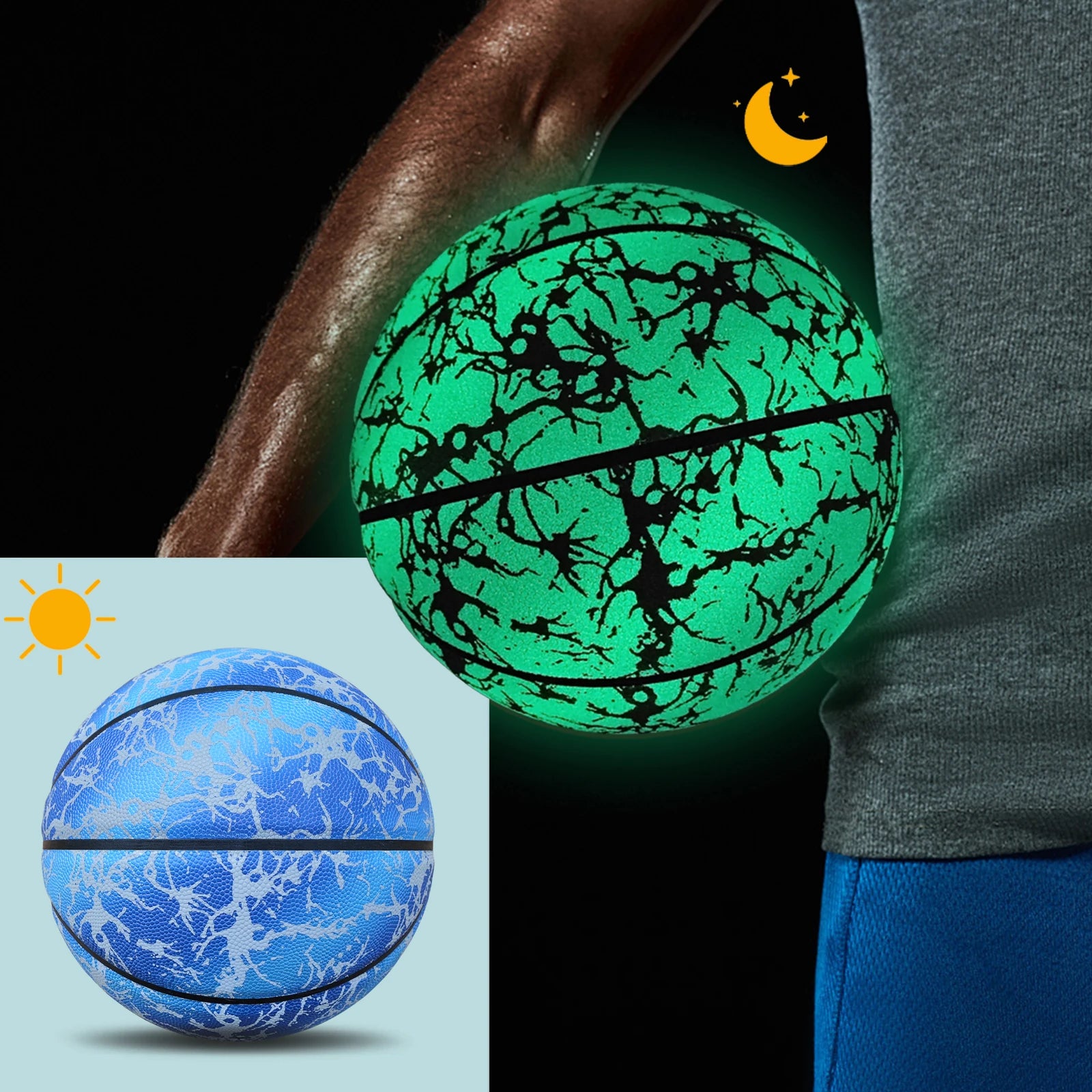 Luminous Night Basketball | Size 5/6/7 Glow in the Dark Composite Leather Ball for Indoor & Outdoor Play