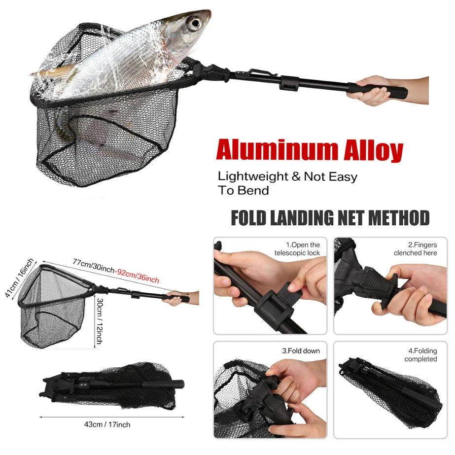 Telescopic Aluminum Fishing Landing Net | Durable Folding Mesh Net for Safe Catch & Release (55cm / 130cm / 190cm)