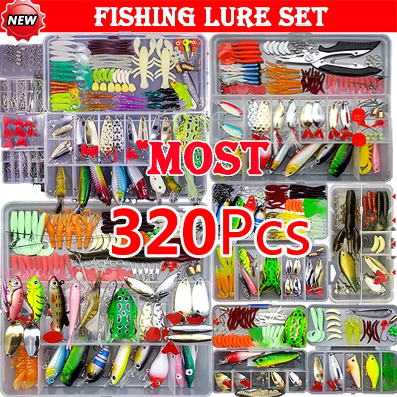 Fishing Lure Kit with Box | Soft & Hard Baits, Minnow, Crank, Metal Jig & Spoon Set for Bass & Pike
