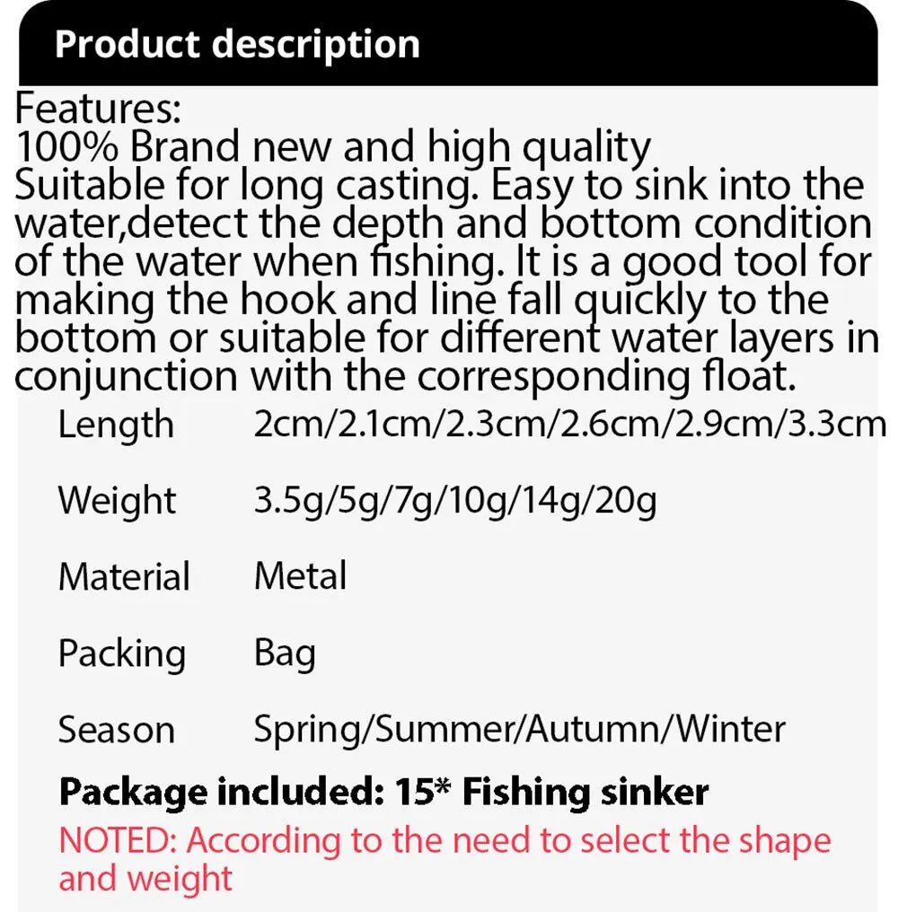 Drop Shot Fishing Weights – 15PCS Metal Sinkers Set | 3.5g–20g Tube Bullet Weights for Freshwater & Saltwater