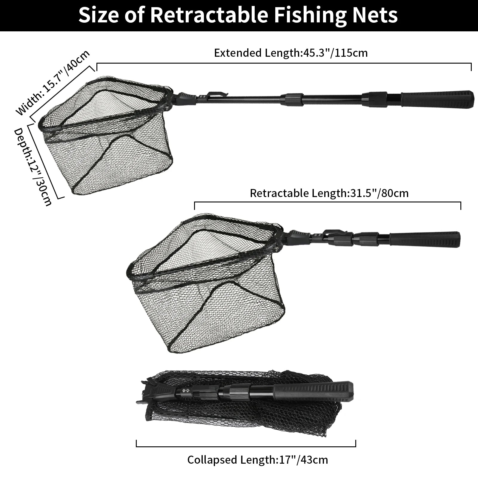 Telescopic Aluminum Fishing Landing Net | Durable Folding Mesh Net for Safe Catch & Release (55cm / 130cm / 190cm)