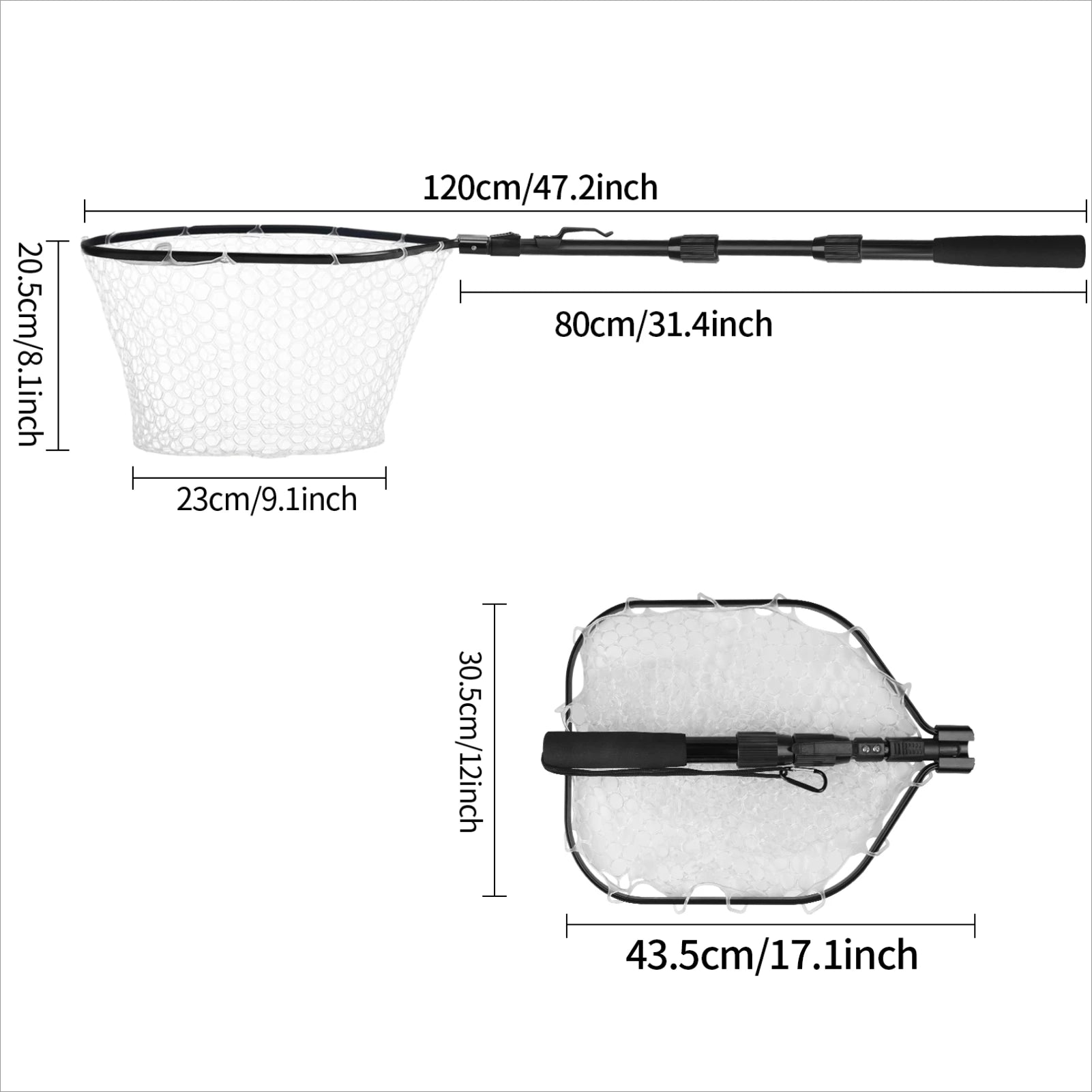 Telescopic Aluminum Fishing Landing Net | Durable Folding Mesh Net for Safe Catch & Release (55cm / 130cm / 190cm)