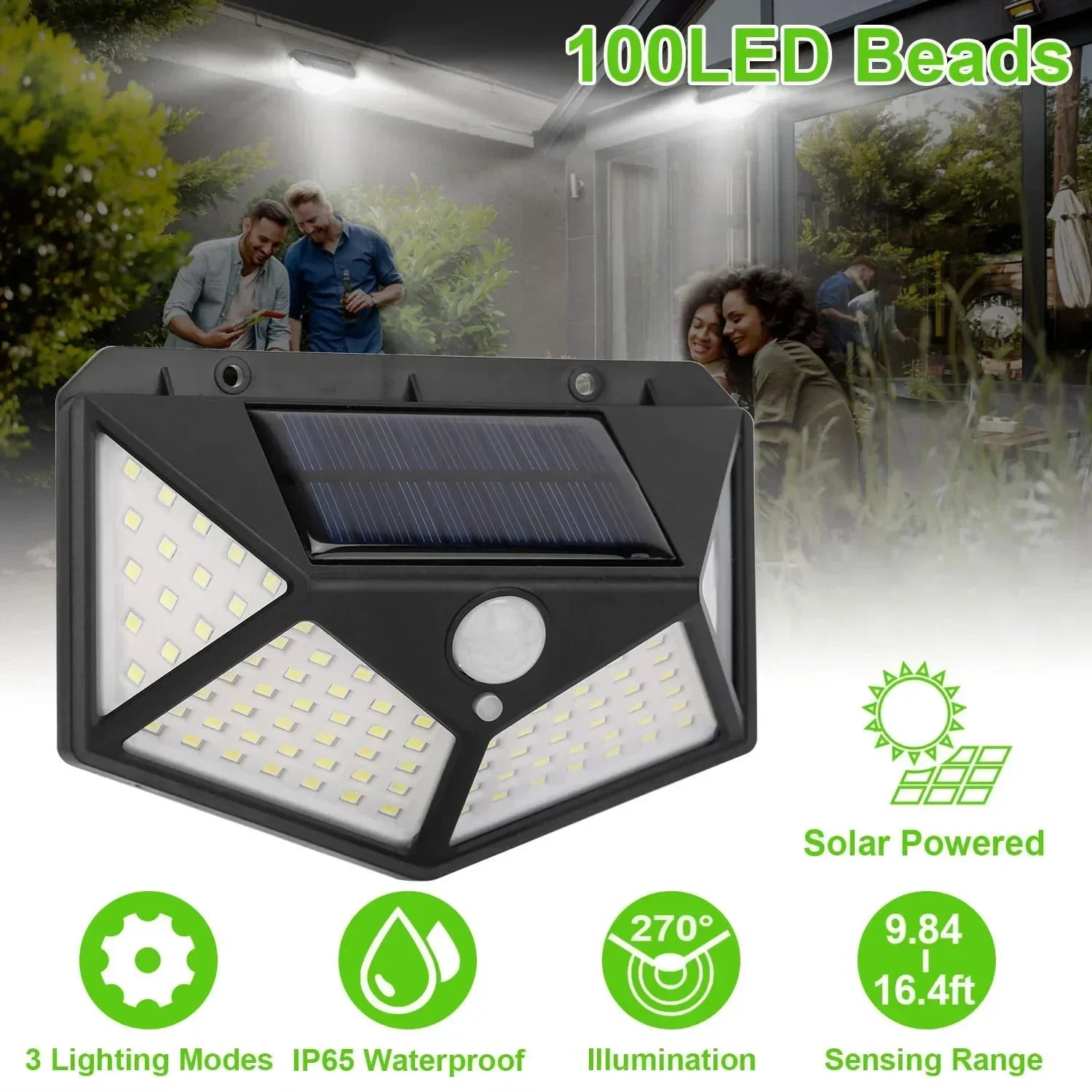 100 LED Solar Wall Lamp | Outdoor Waterproof Motion Sensor Street & Garden Light