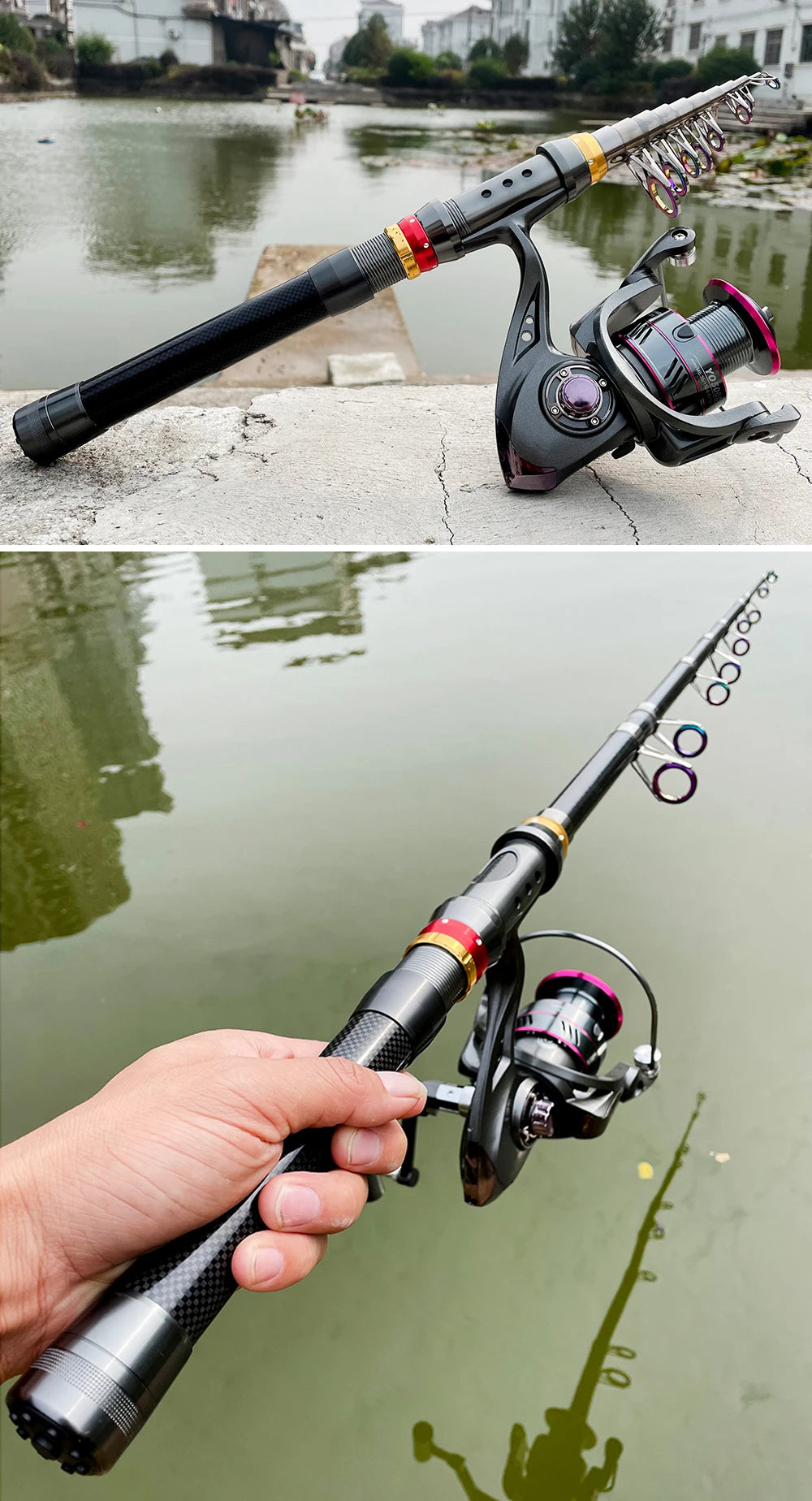 Carbon Fiber Telescopic Fishing Rod & Spinning Reel Combo