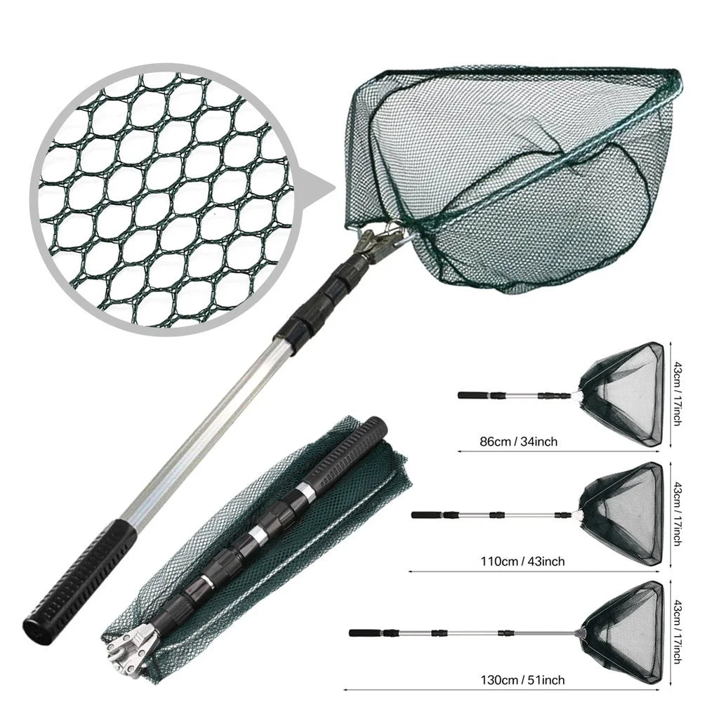 Telescopic Aluminum Fishing Landing Net | Durable Folding Mesh Net for Safe Catch & Release (55cm / 130cm / 190cm)