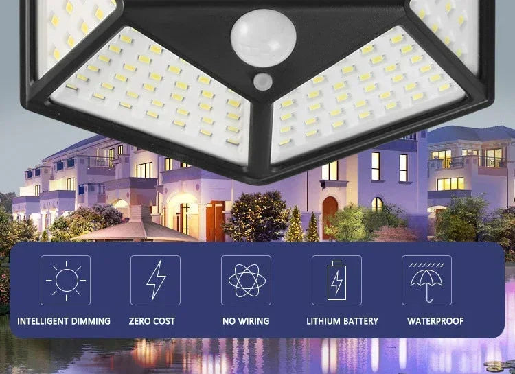 Solar Motion Sensor Wall Lights – 100 LED Outdoor Security Lamps