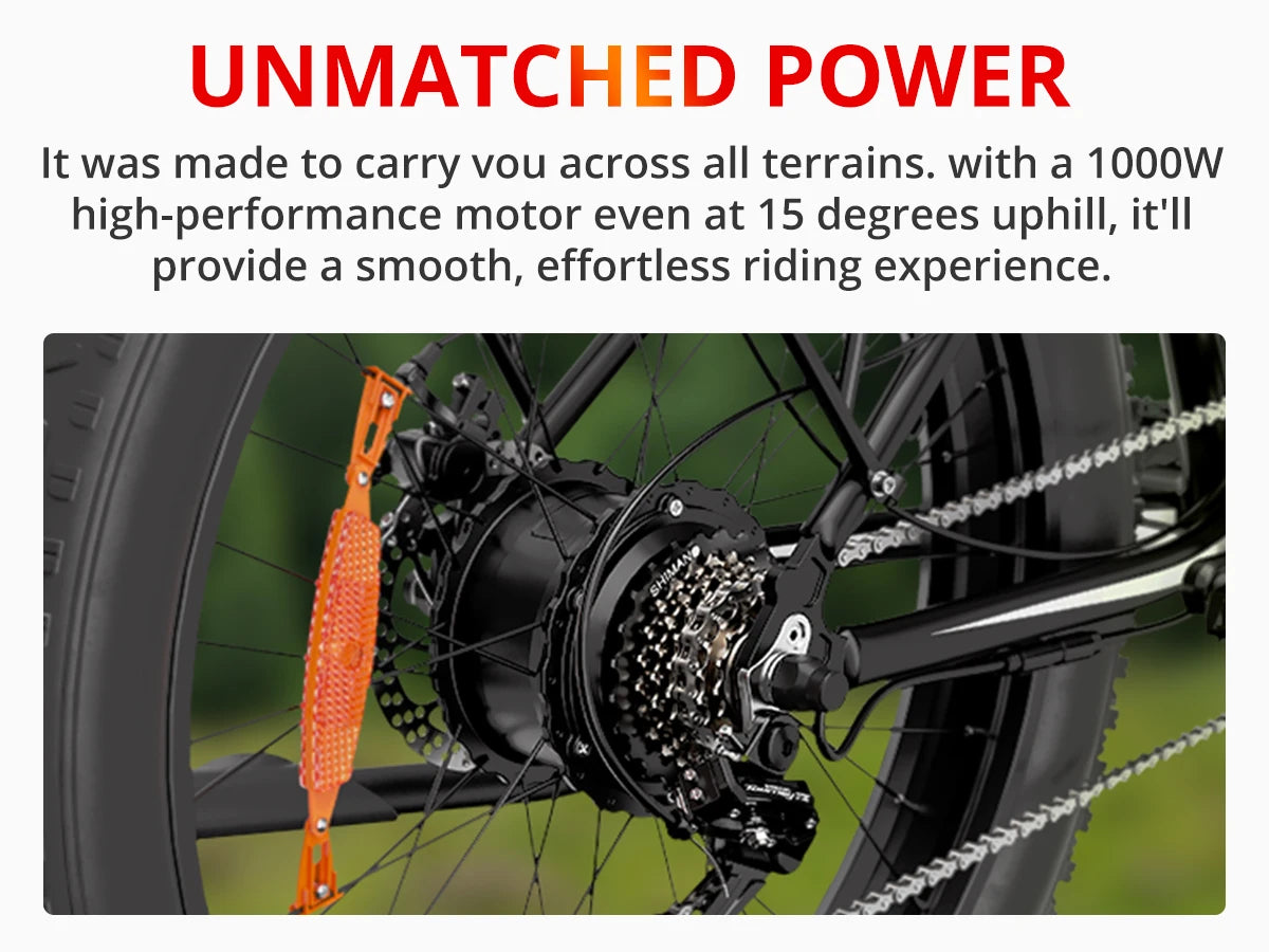 AMYET EB26 Electric Bike 1500W Peak 48V 15Ah 26" Fat Tire Mountain E-Bike for Adults
