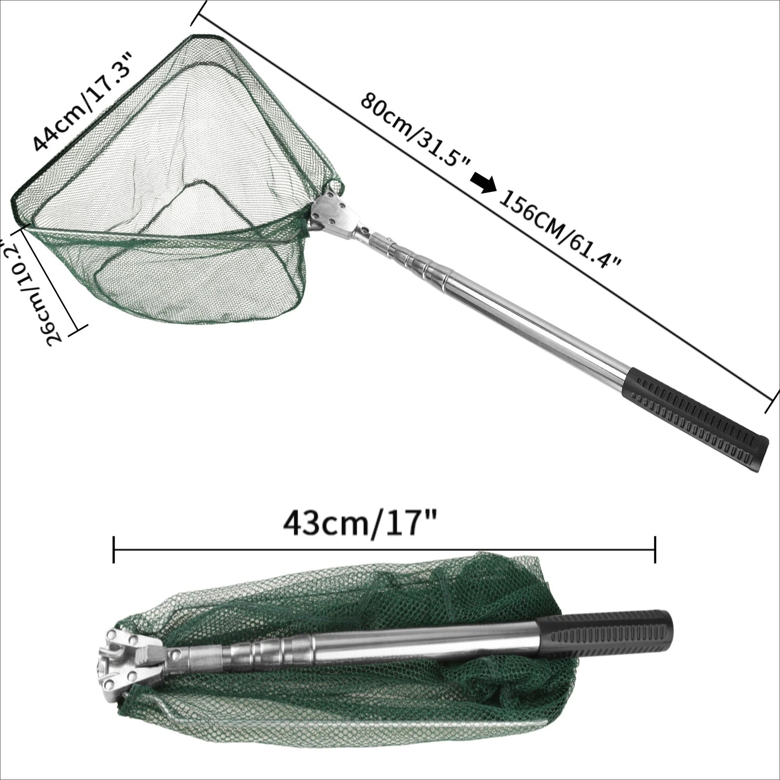 Telescopic Aluminum Fishing Landing Net | Durable Folding Mesh Net for Safe Catch & Release (55cm / 130cm / 190cm)