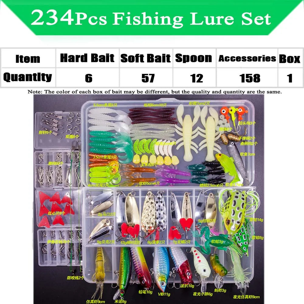Fishing Lure Kit with Box | Soft & Hard Baits, Minnow, Crank, Metal Jig & Spoon Set for Bass & Pike