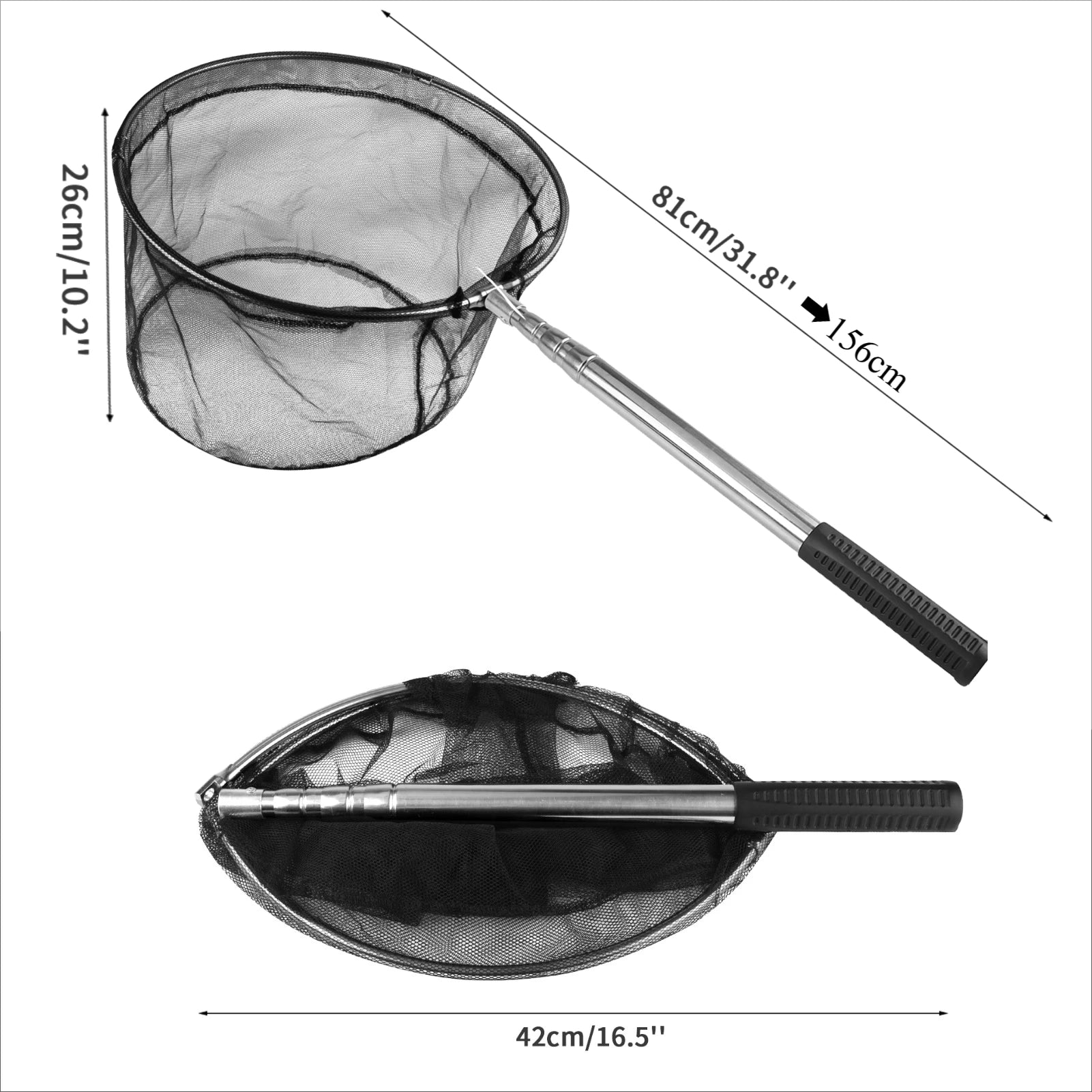 Telescopic Aluminum Fishing Landing Net | Durable Folding Mesh Net for Safe Catch & Release (55cm / 130cm / 190cm)