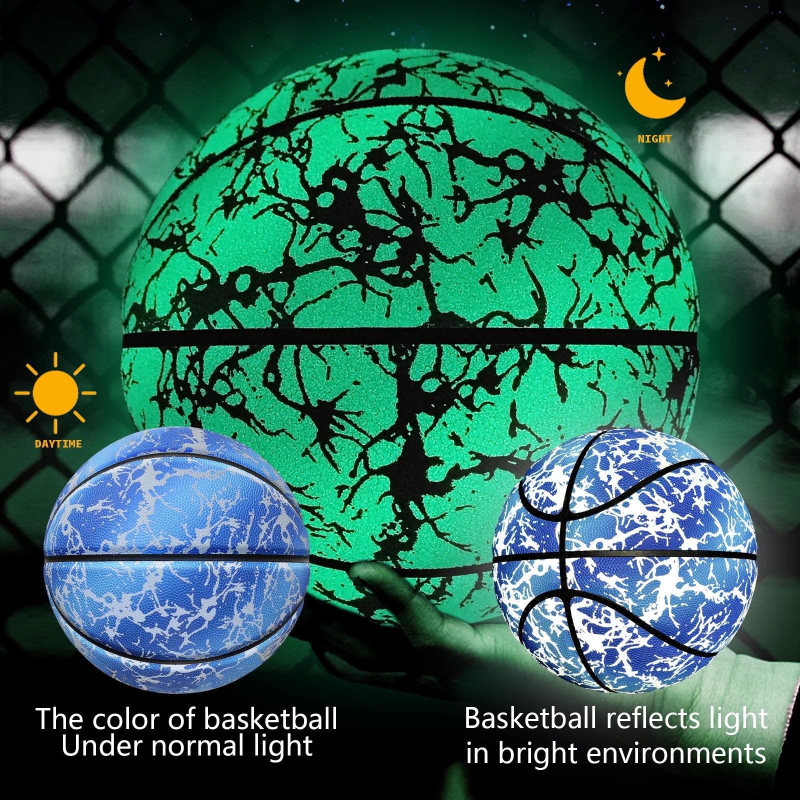 Luminous Night Basketball | Size 5/6/7 Glow in the Dark Composite Leather Ball for Indoor & Outdoor Play