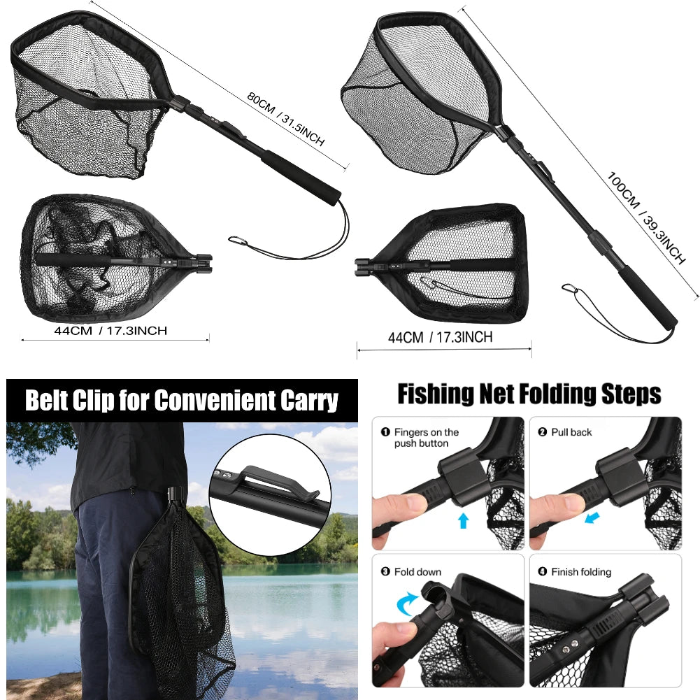Telescopic Aluminum Fishing Landing Net | Durable Folding Mesh Net for Safe Catch & Release (55cm / 130cm / 190cm)