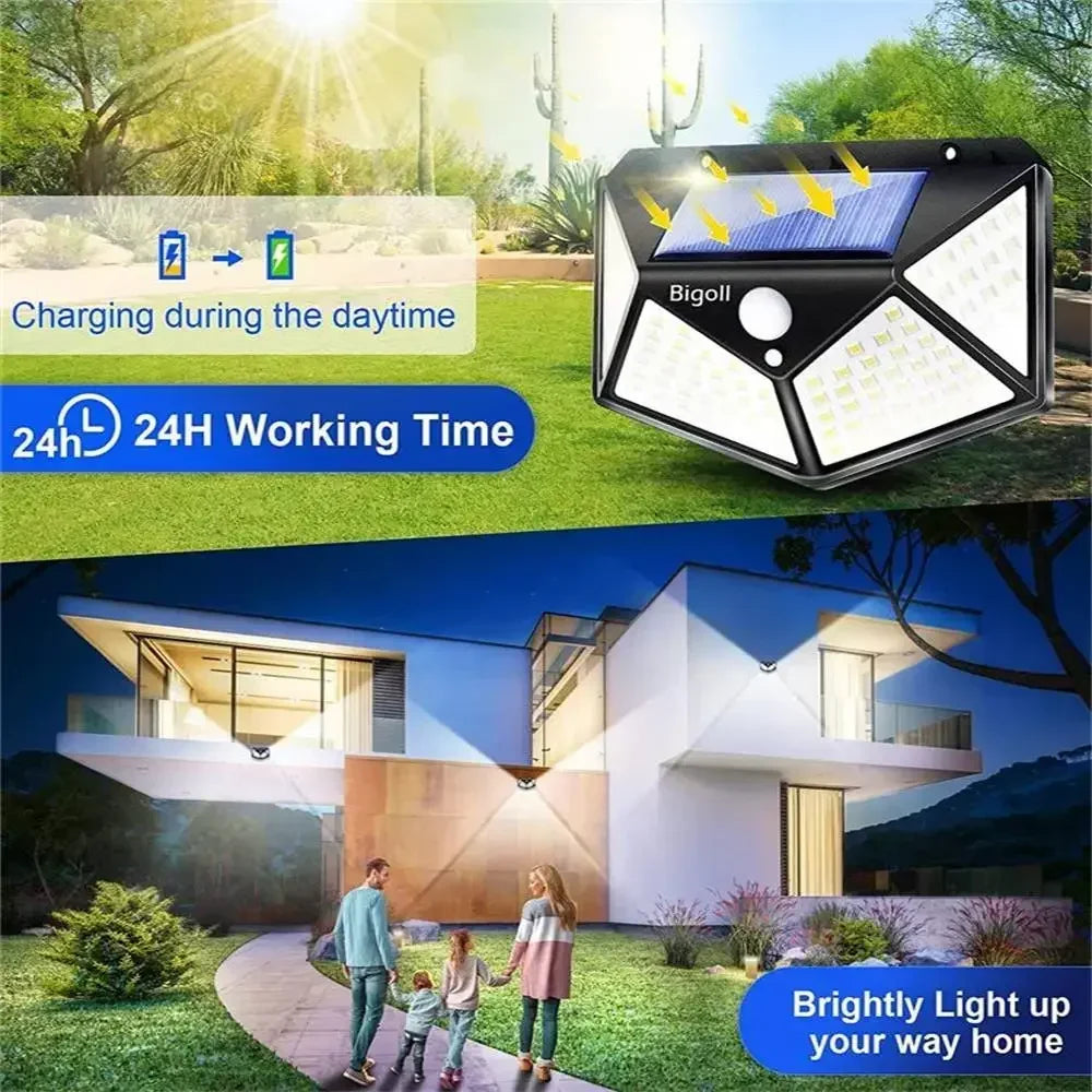 Solar Motion Sensor Wall Lights – 100 LED Outdoor Security Lamps