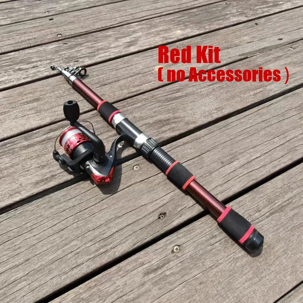 Santa King Fishing Rod Reel Combo Kit | Telescopic Travel Fishing Pole with Spinning Reel, Baits & Hooks