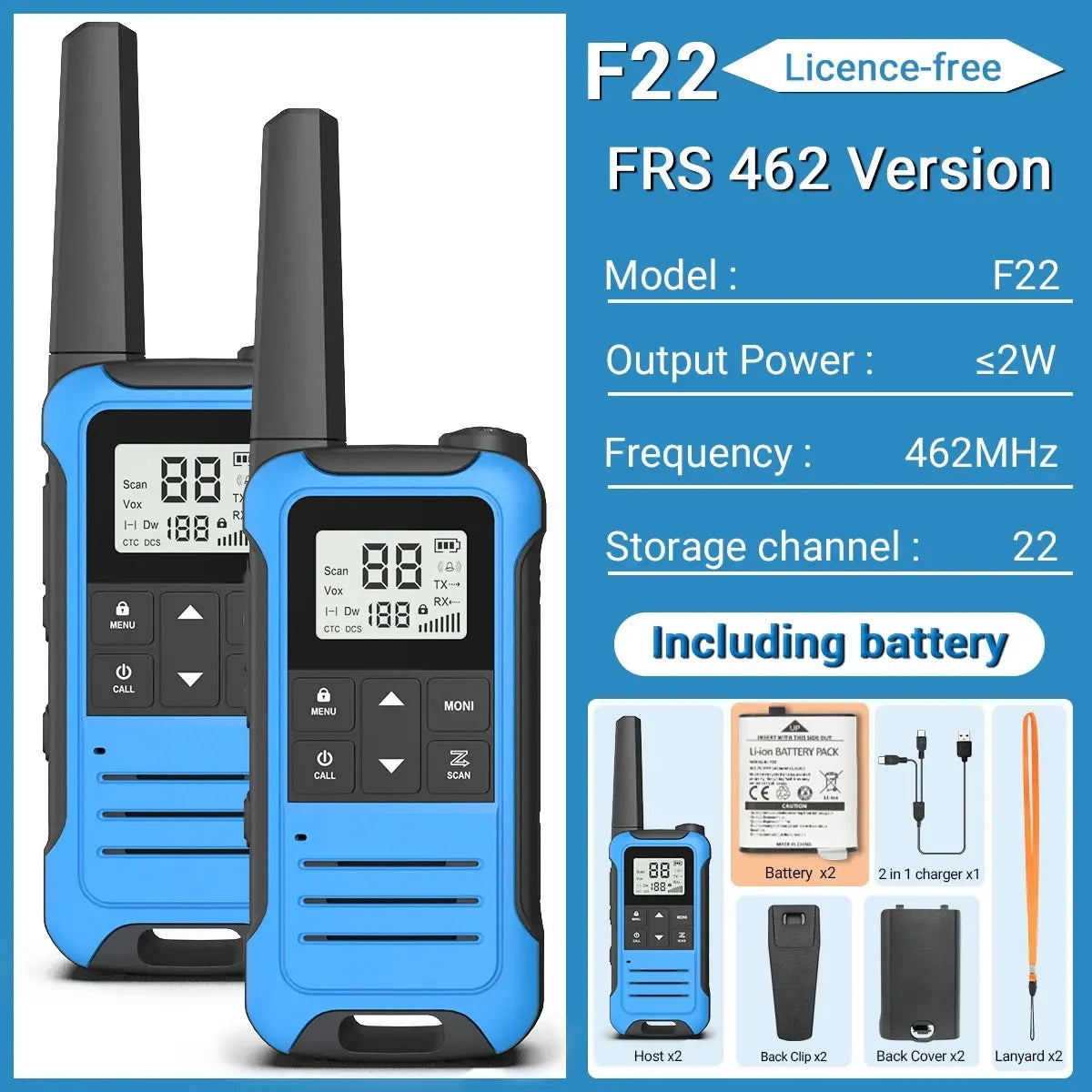 2PCS Baofeng F22 Mini Walkie Talkies | Waterproof License-Free Two-Way Radios with NOAA & Type-C Charging