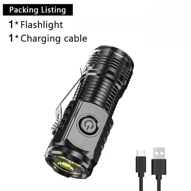 High Power LED Flashlight | Rechargeable Torch with Pen Clip & Type-C Charging for Camping & Emergency