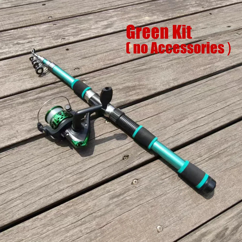Santa King Fishing Rod Reel Combo Kit | Telescopic Travel Fishing Pole with Spinning Reel, Baits & Hooks