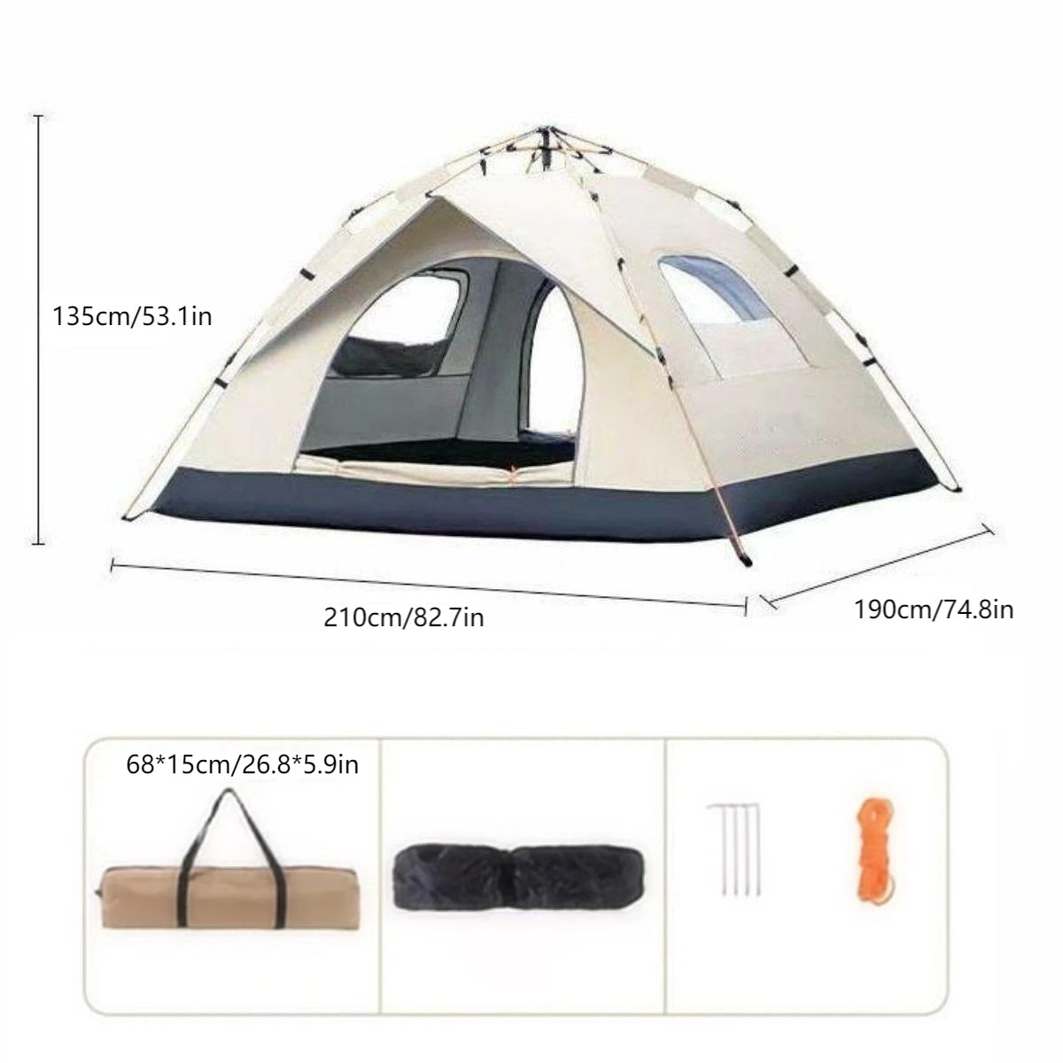 Automatic Quick-Opening Camping Tent with 2 Doors and 2 Windows Outdoor Travel Shelter