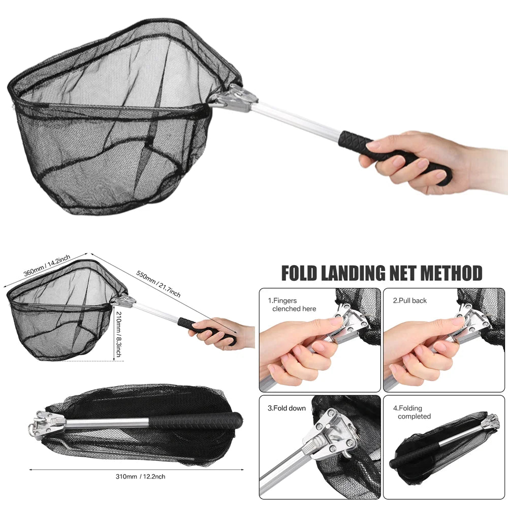 Telescopic Aluminum Fishing Landing Net | Durable Folding Mesh Net for Safe Catch & Release (55cm / 130cm / 190cm)
