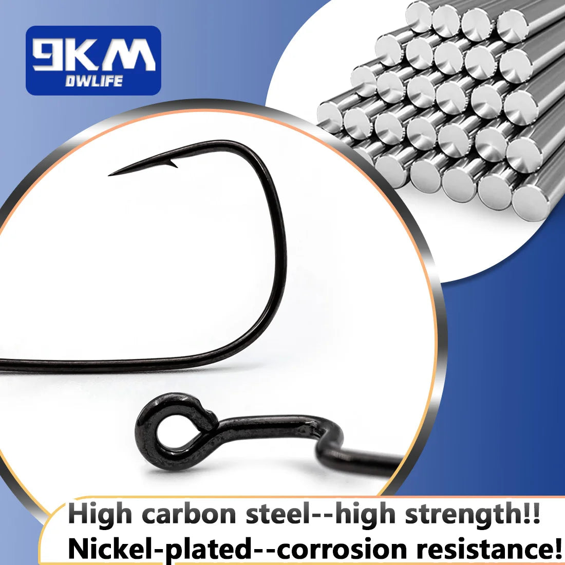 50Pcs EWG Worm Hooks – Wide Gap Texas Rig Fishing Hooks for Bass, Freshwater & Saltwater (Sizes 10# to 8/0#)