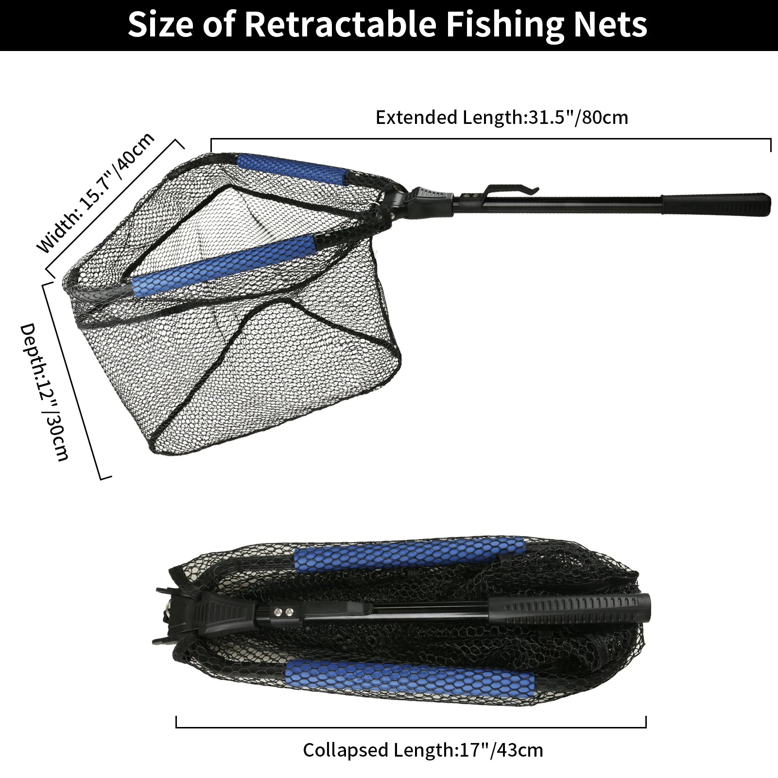 Telescopic Aluminum Fishing Landing Net | Durable Folding Mesh Net for Safe Catch & Release (55cm / 130cm / 190cm)