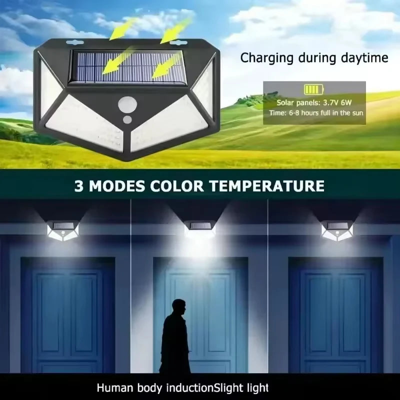 100 LED Solar Wall Lamp | Outdoor Waterproof Motion Sensor Street & Garden Light
