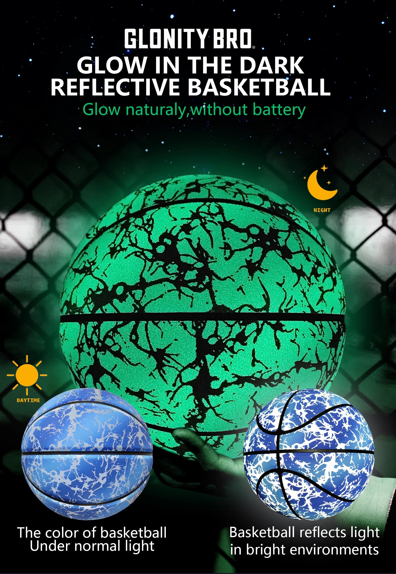 Luminous Night Basketball | Size 5/6/7 Glow in the Dark Composite Leather Ball for Indoor & Outdoor Play