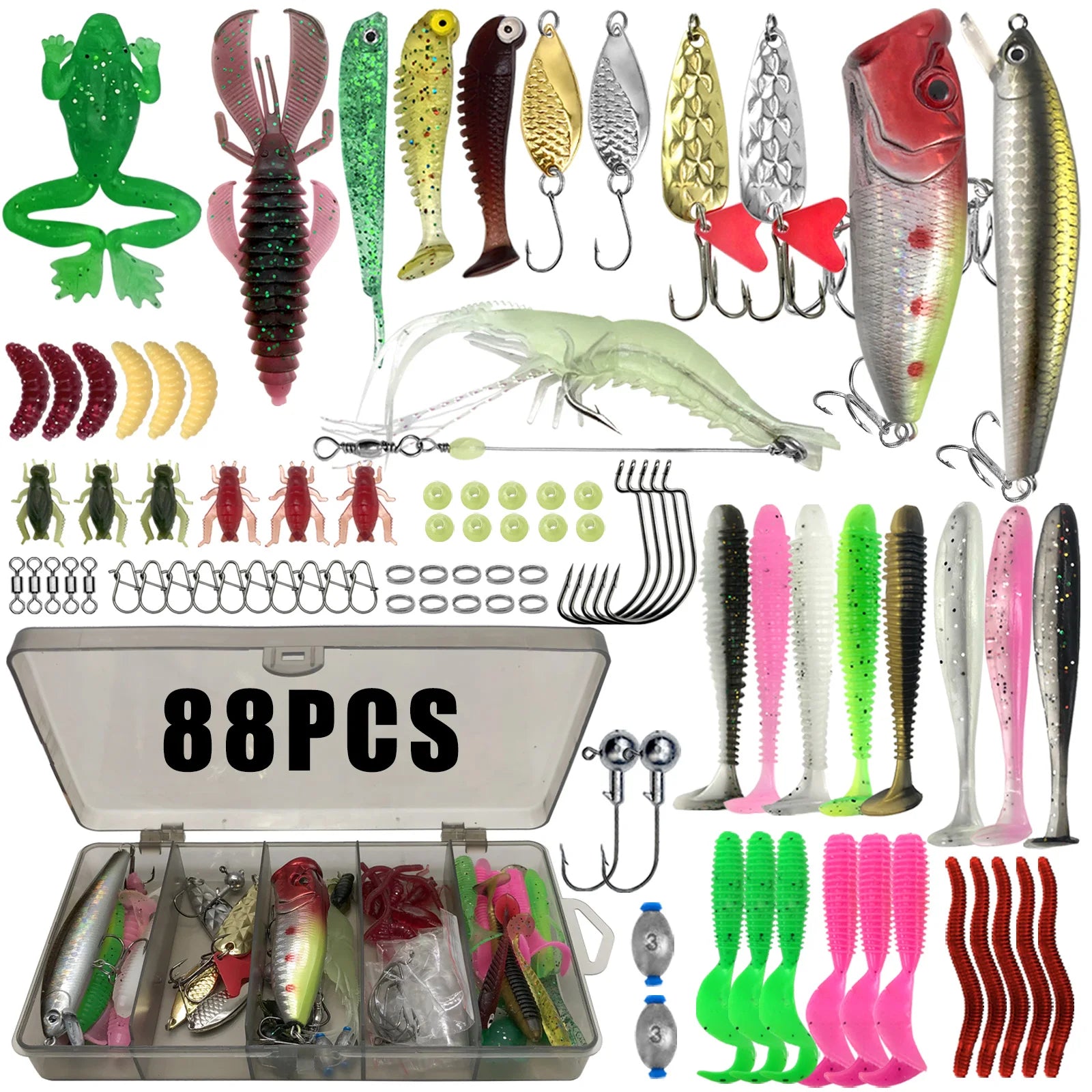 Fishing Lure Kit 86/88/136/149/366pcs – Multi-Lure Set for Trout, Pike & Bass with Tackle Box