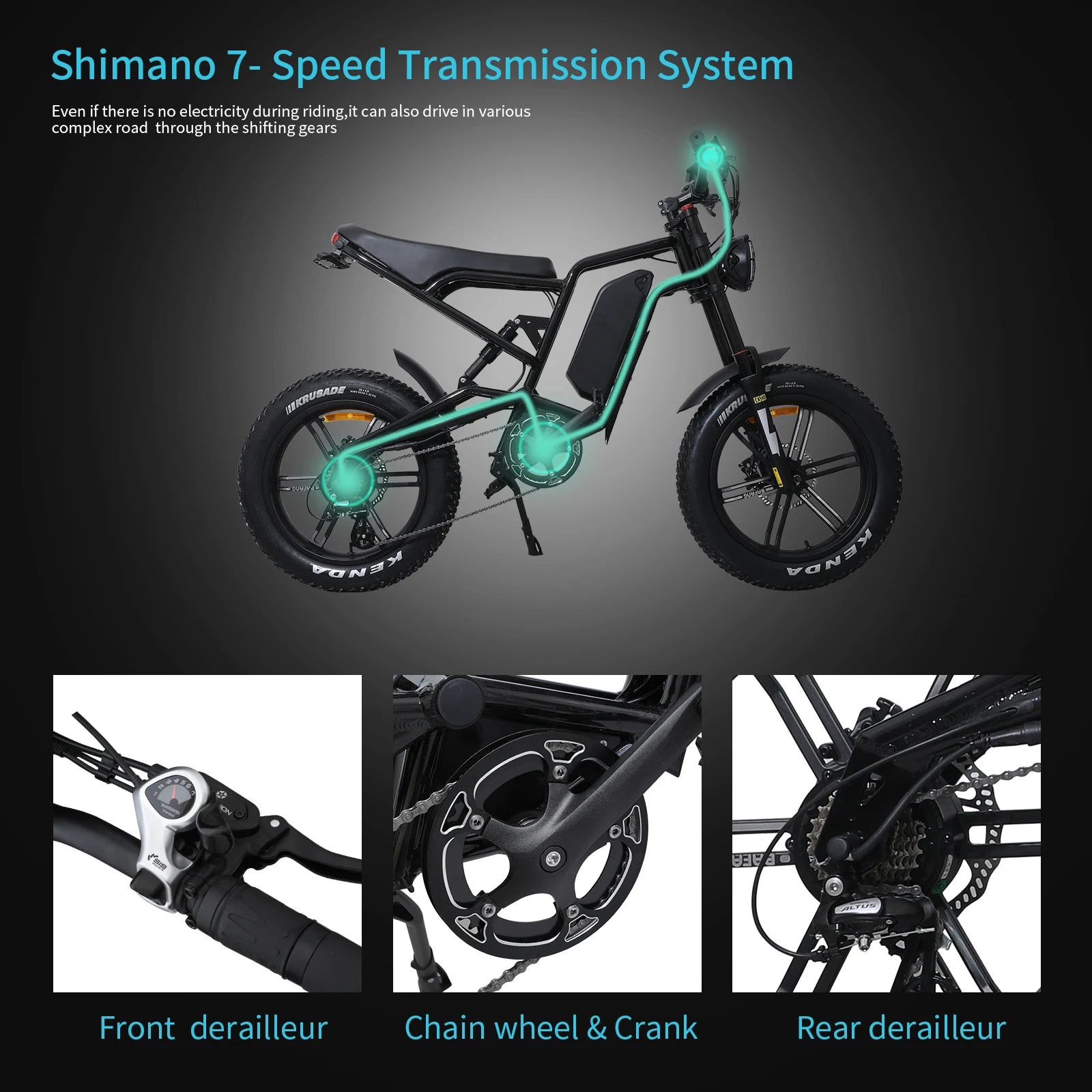 750W Electric Mountain Bike 48V 17.5Ah 20" Fat Tire All-Terrain Class 3 E-Bike