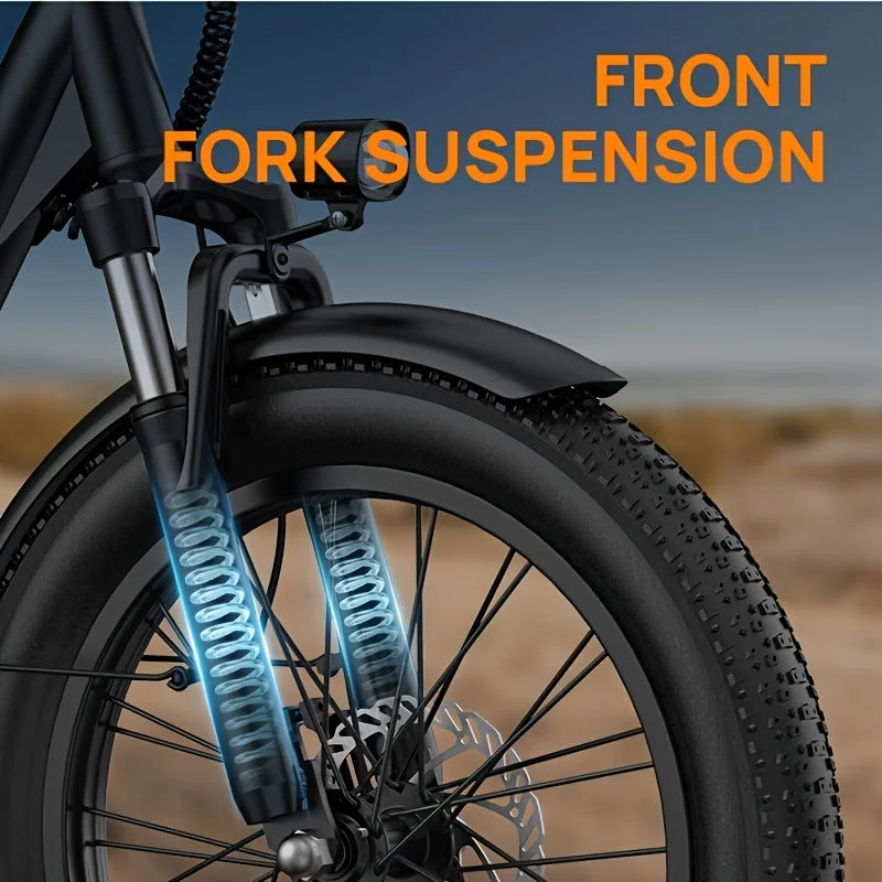 1000W E20 Electric Bike 48V 13Ah Battery 20" Fat Tire 7-Speed Dual Disc Brake