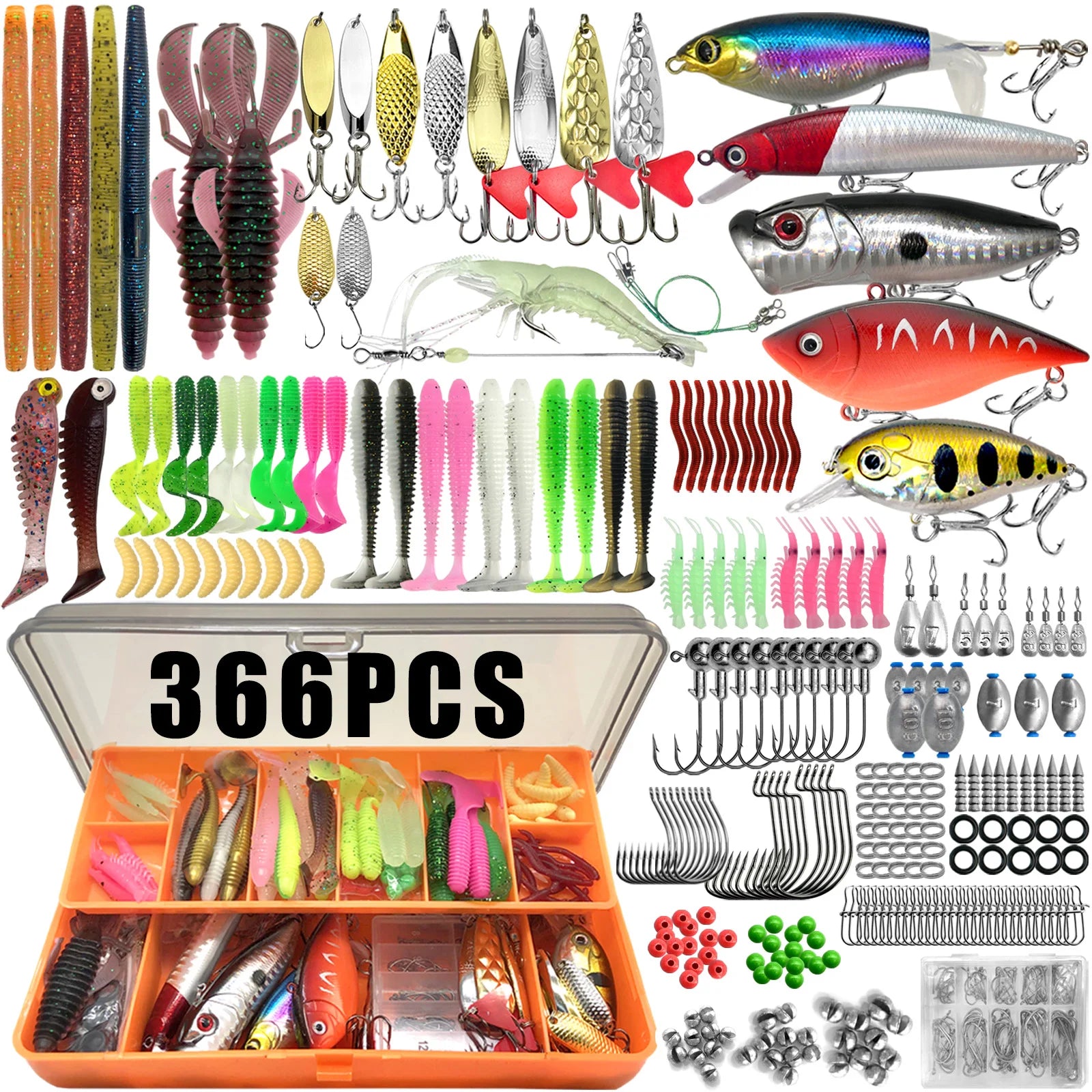 Fishing Lure Kit 86/88/136/149/366pcs – Multi-Lure Set for Trout, Pike & Bass with Tackle Box