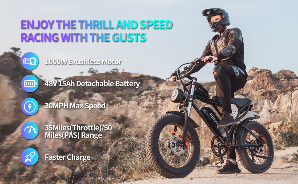 Ridstar Q20 Lite Electric Bike 1200W 48V 15Ah 20" Fat Tire Mountain & Urban E-Bike